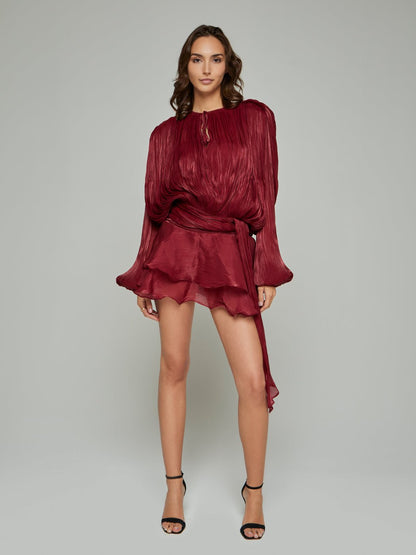 Selena Asymmetric Pleated Mini Dress