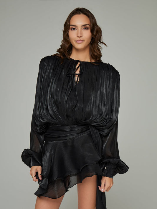 Selena Asymmetric Pleated Mini Dress