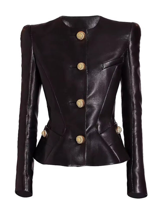 Serena Leather-Look Button Jacket