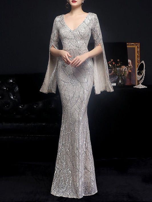 Sienna Sequin Cape Sleeve Gown