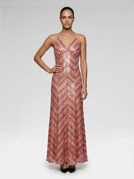 Sienna Rose Chevron Sequin Maxi Dress