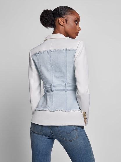Single-Breasted White Denim Jacket