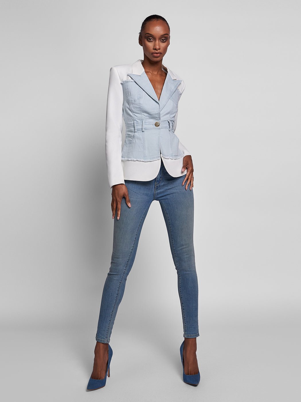 Single-Breasted White Denim Jacket