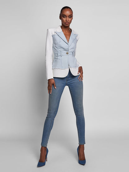 Single-Breasted White Denim Jacket
