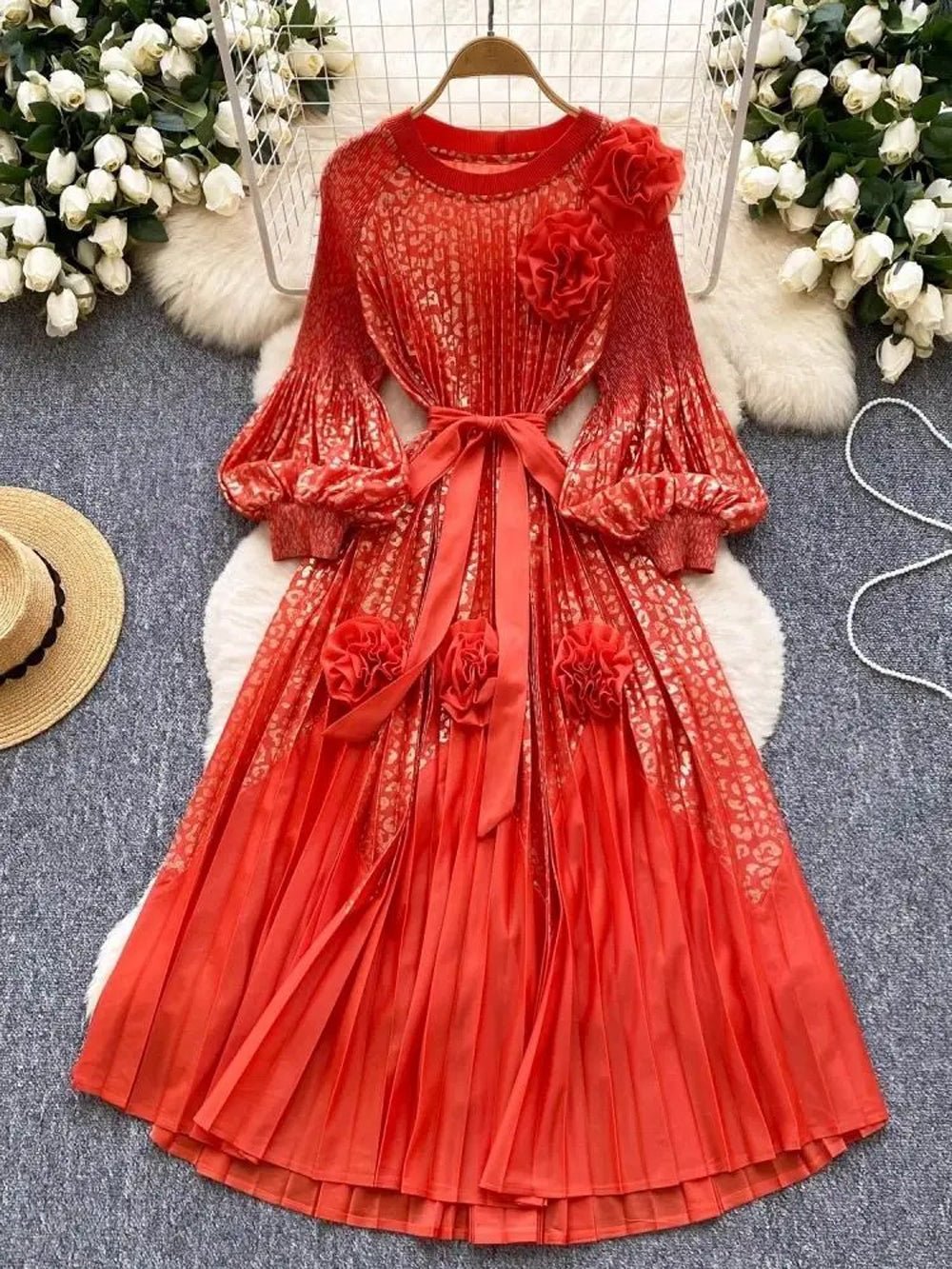 Sofia Lantern Sleeve Midi Dress