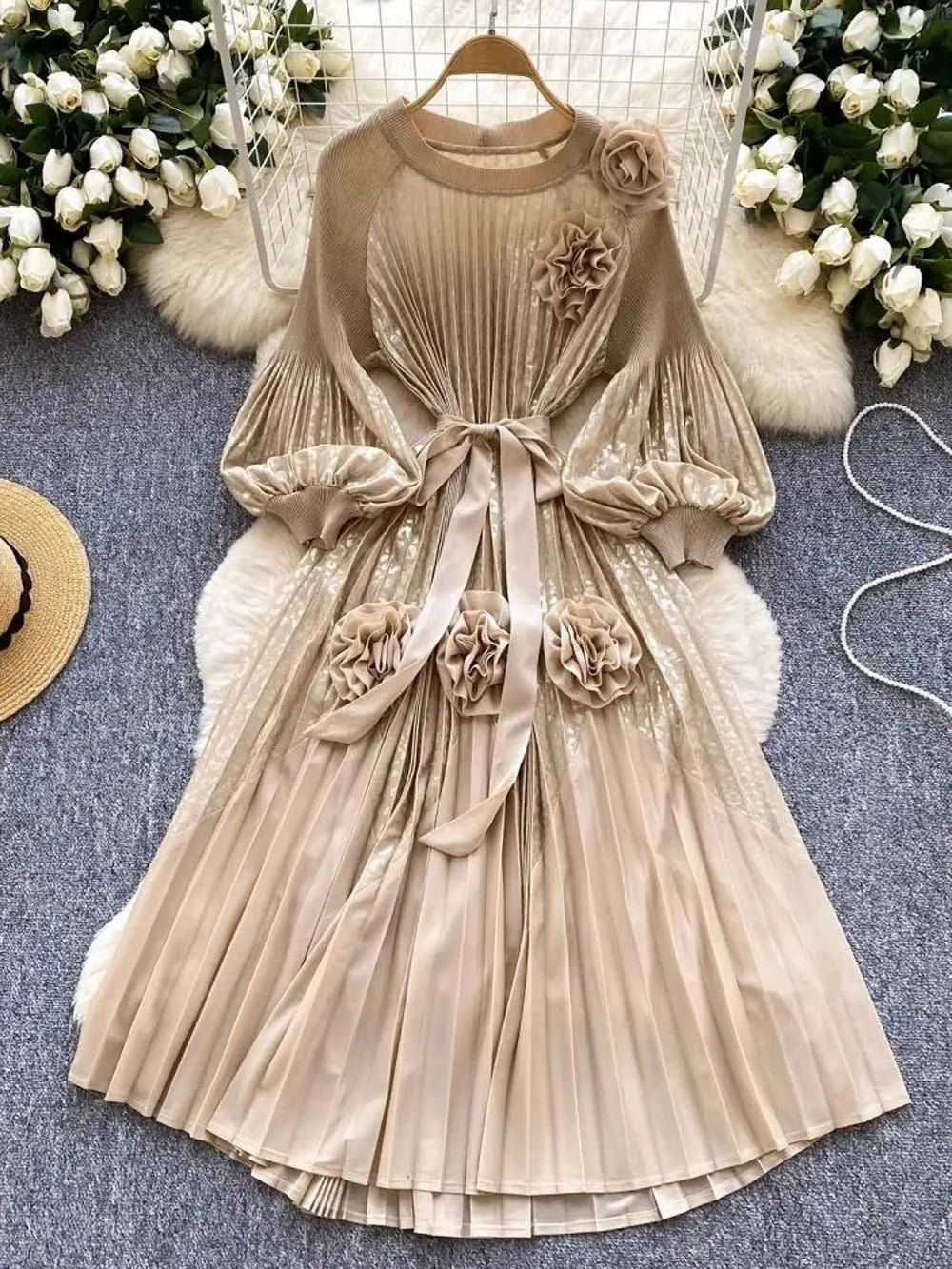 Sofia Lantern Sleeve Midi Dress
