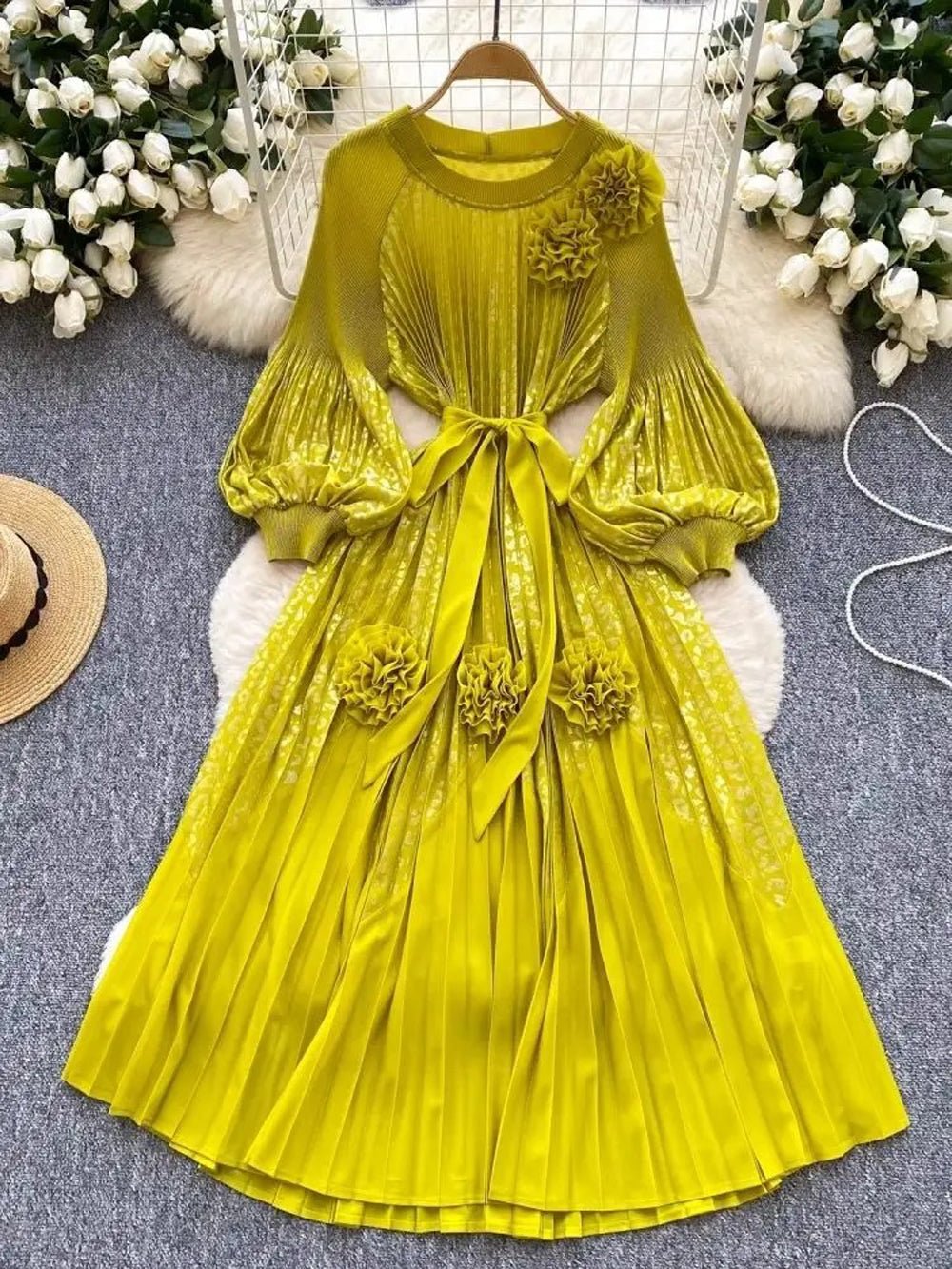 Sofia Lantern Sleeve Midi Dress