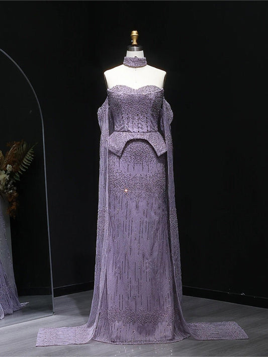 Sophia Crystal Cape Evening Gown