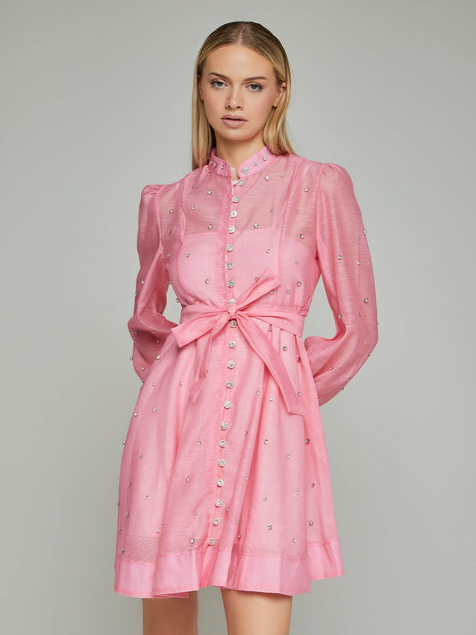 Sorelina Lantern Sleeve Rhinestone Mini Dress