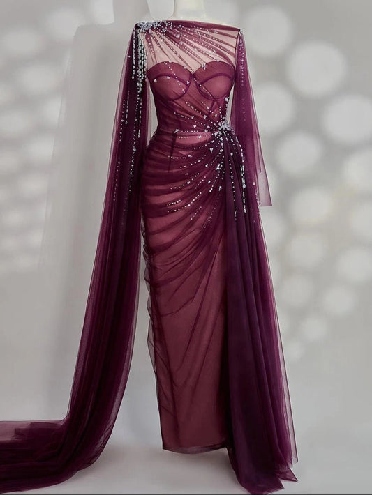Sylvie Cape Sleeve Elegant Gown
