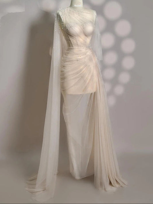 Sylvie Cape Sleeve Elegant Gown