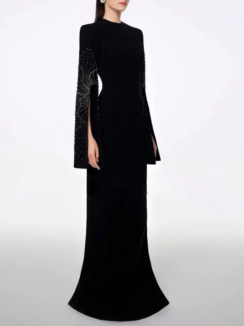 Valentina Beaded Slit Sleeve Gown