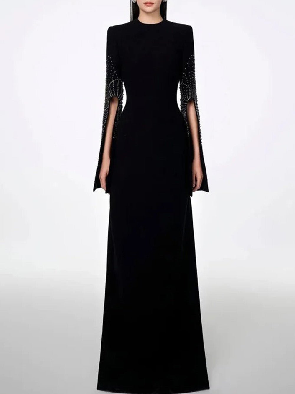 Valentina Beaded Slit Sleeve Gown
