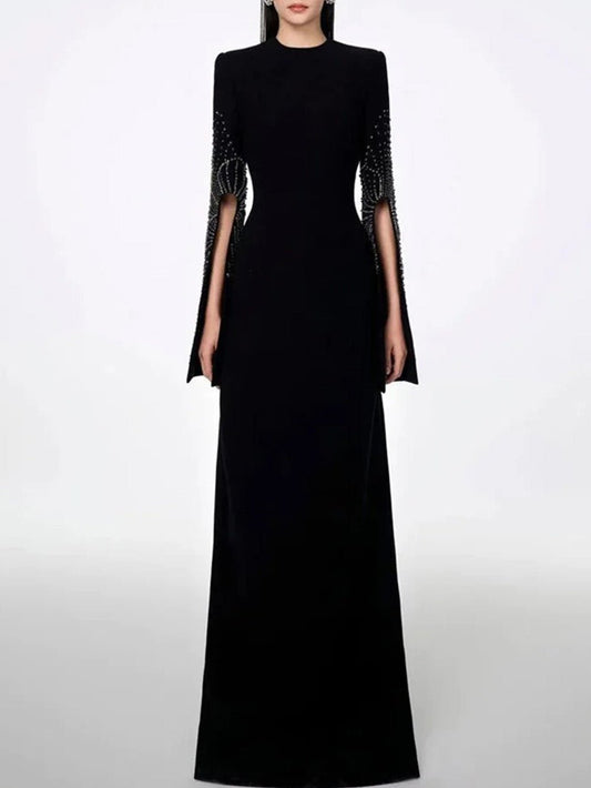 Valentina Beaded Slit Sleeve Gown