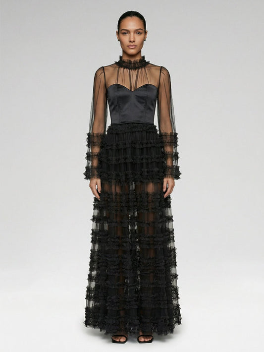 Valentina Black Tulle Maxi Dress