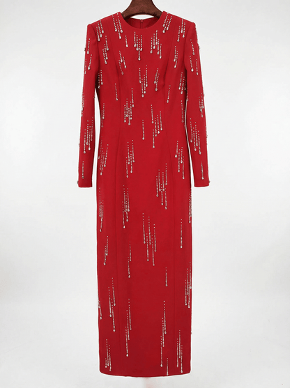 Valentina Crystal Embellished Long Sleeve Maxi Dress