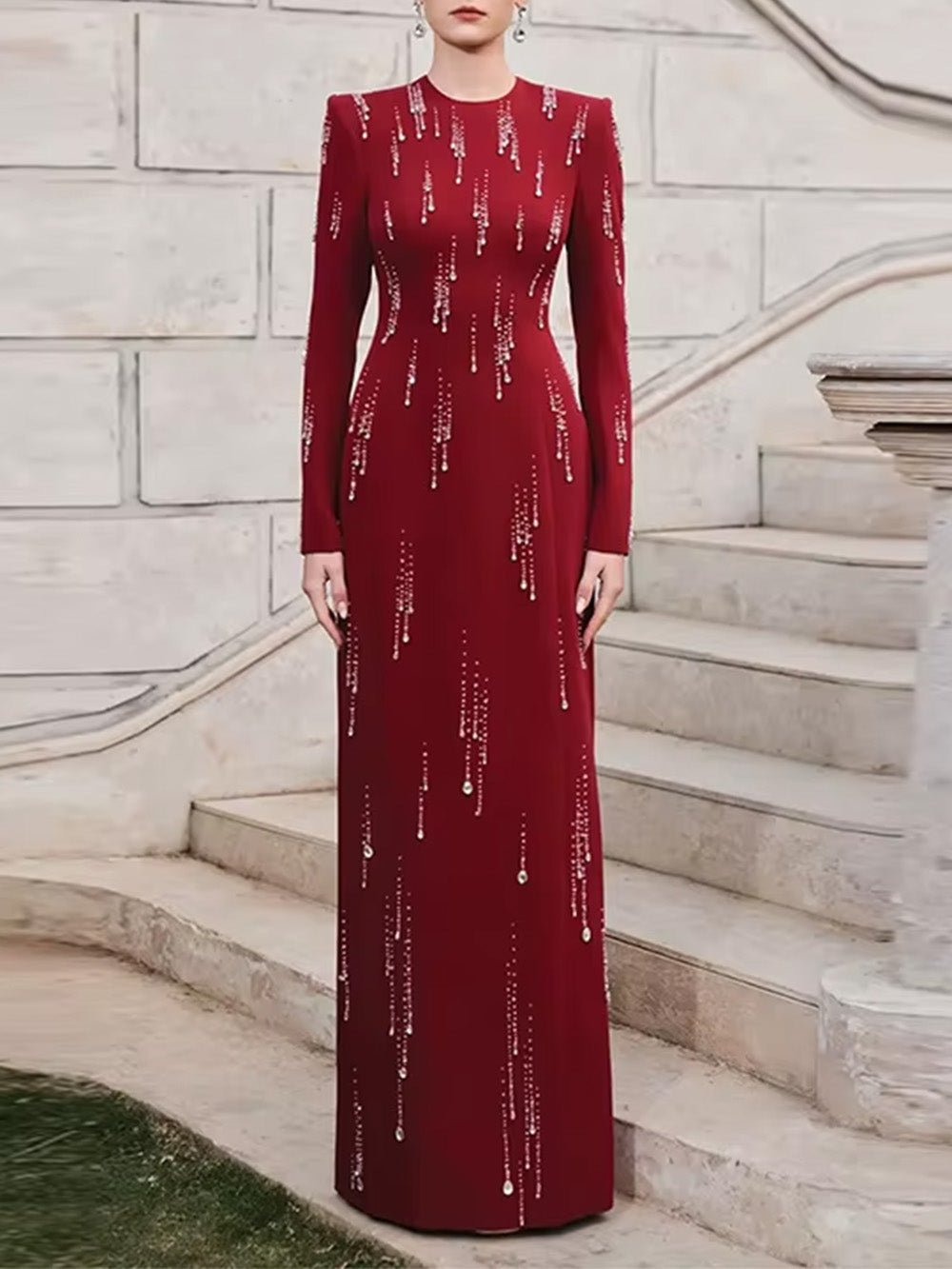 Valentina Crystal Embellished Long Sleeve Maxi Dress