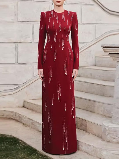 Valentina Crystal Embellished Long Sleeve Maxi Dress