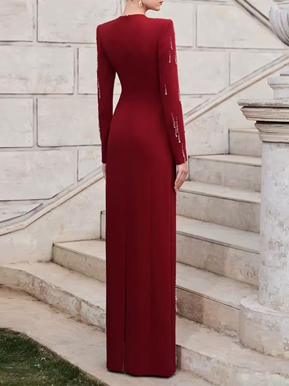 Valentina Crystal Embellished Long Sleeve Maxi Dress