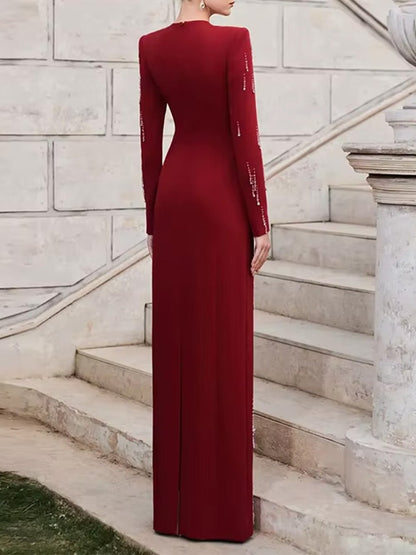 Valentina Crystal Embellished Long Sleeve Maxi Dress
