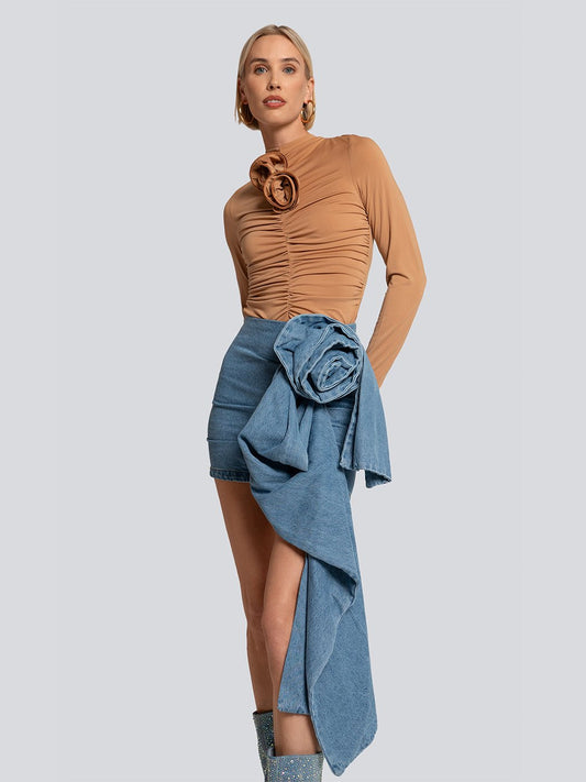 Valentina Ribbed Long Sleeve Flower Top