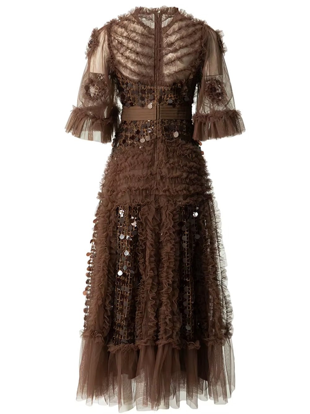 Valentina Ruffled Sequin Midi Dress