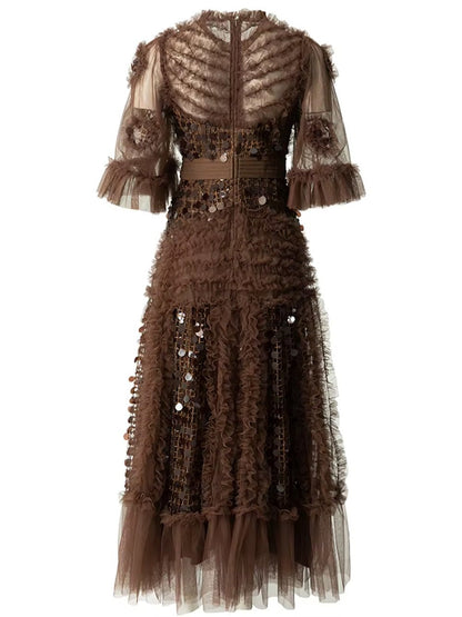 Valentina Ruffled Sequin Midi Dress