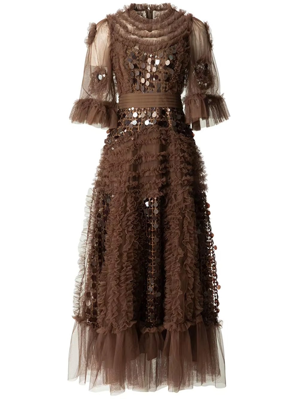 Valentina Ruffled Sequin Midi Dress