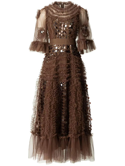 Valentina Ruffled Sequin Midi Dress
