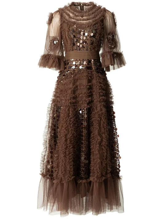 Valentina Ruffled Sequin Midi Dress