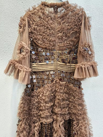 Valentina Ruffled Sequin Midi Dress