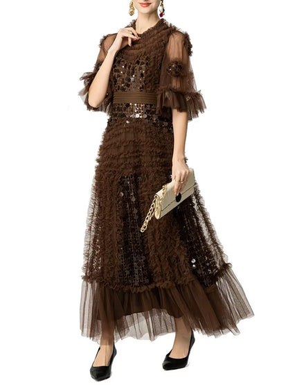 Valentina Ruffled Sequin Midi Dress