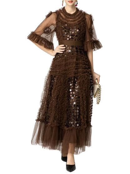 Valentina Ruffled Sequin Midi Dress