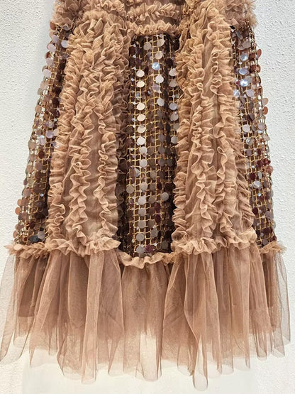 Valentina Ruffled Sequin Midi Dress