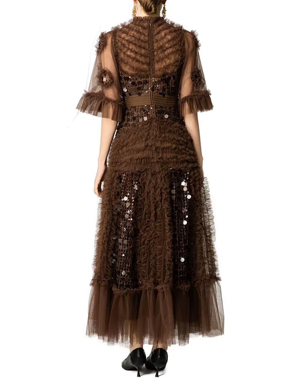Valentina Ruffled Sequin Midi Dress