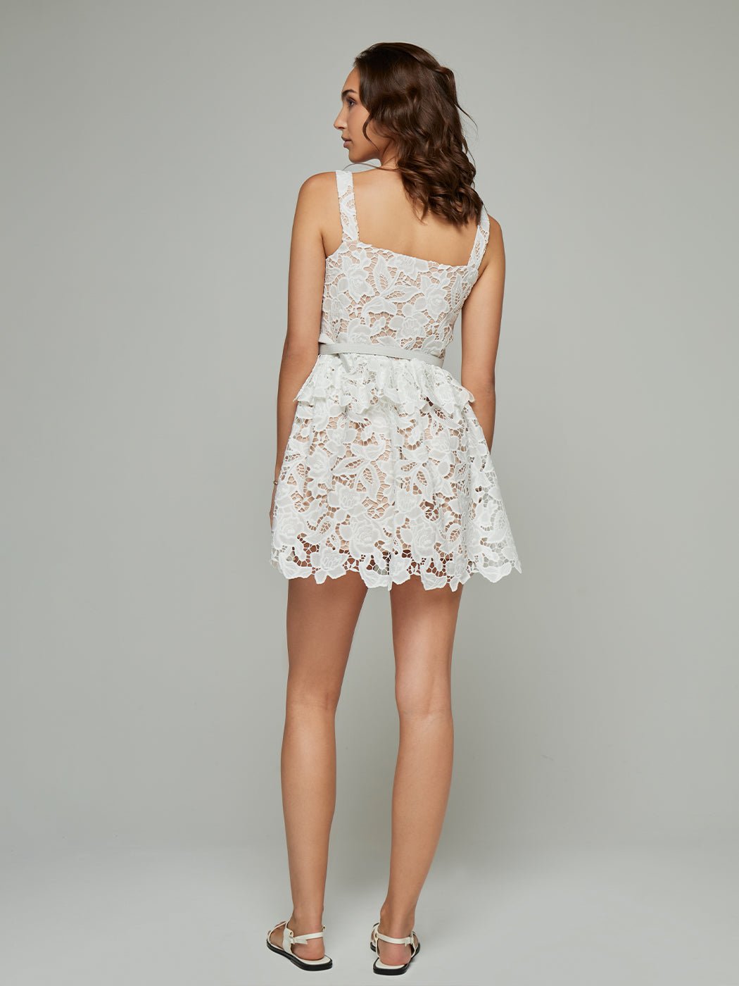 Velma Peplum Strapped Lace Mini Dress
