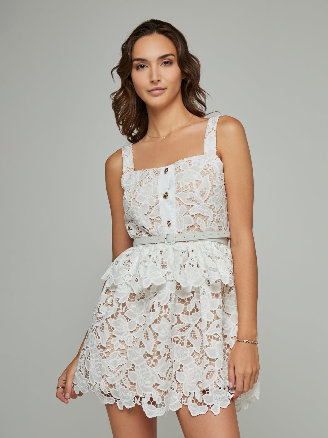 Velma Peplum Strapped Lace Mini Dress