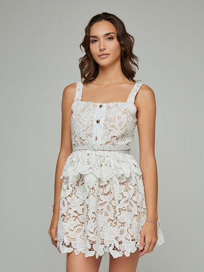 Velma Peplum Strapped Lace Mini Dress