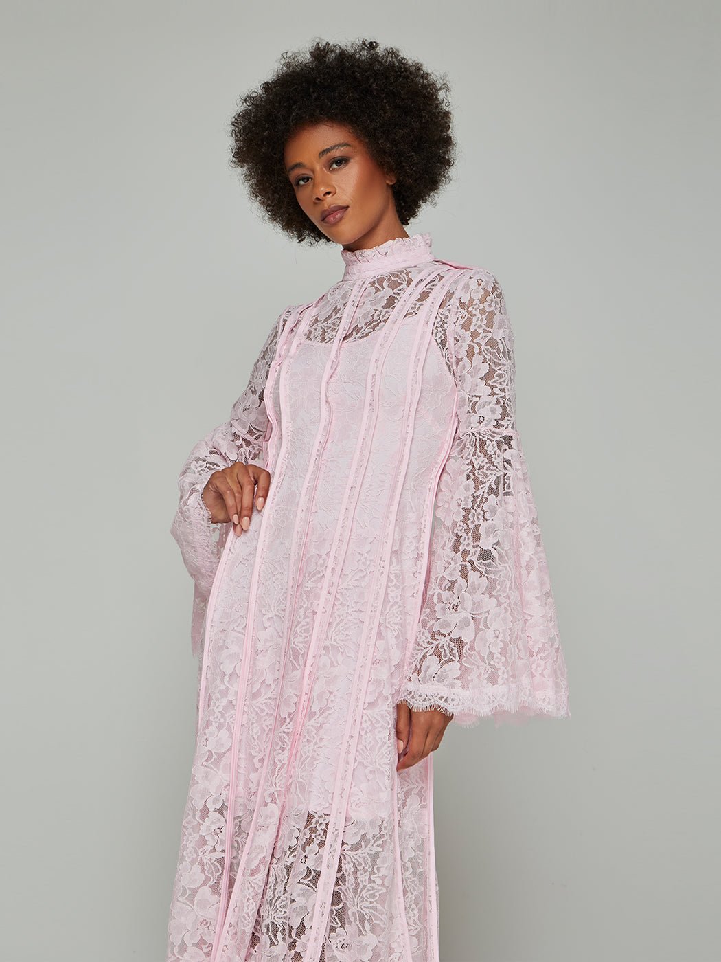 Veronica Stand-Collar Lace Maxi Dress