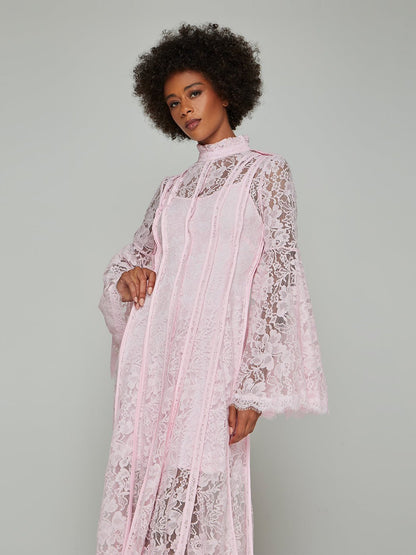 Veronica Stand-Collar Lace Maxi Dress