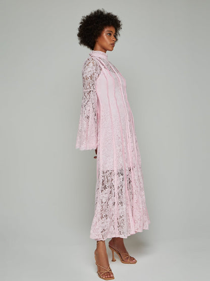 Veronica Stand-Collar Lace Maxi Dress