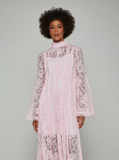 Veronica Stand-Collar Lace Maxi Dress