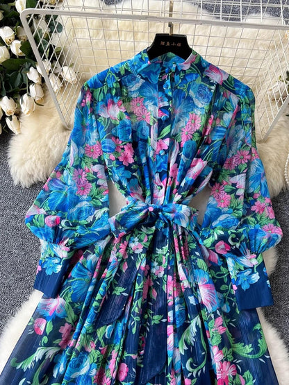 Victoria Chiffon Lantern Sleeve Midi Dress