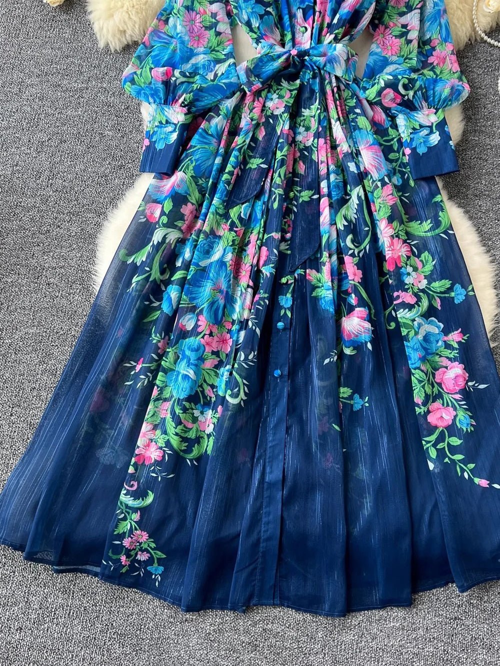 Victoria Chiffon Lantern Sleeve Midi Dress