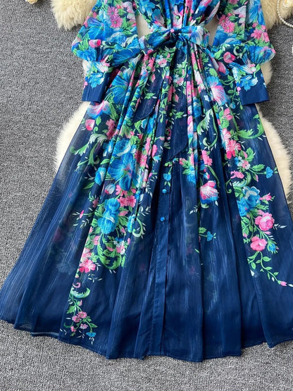 Victoria Chiffon Lantern Sleeve Midi Dress