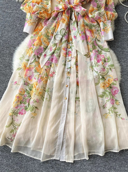 Victoria Chiffon Lantern Sleeve Midi Dress
