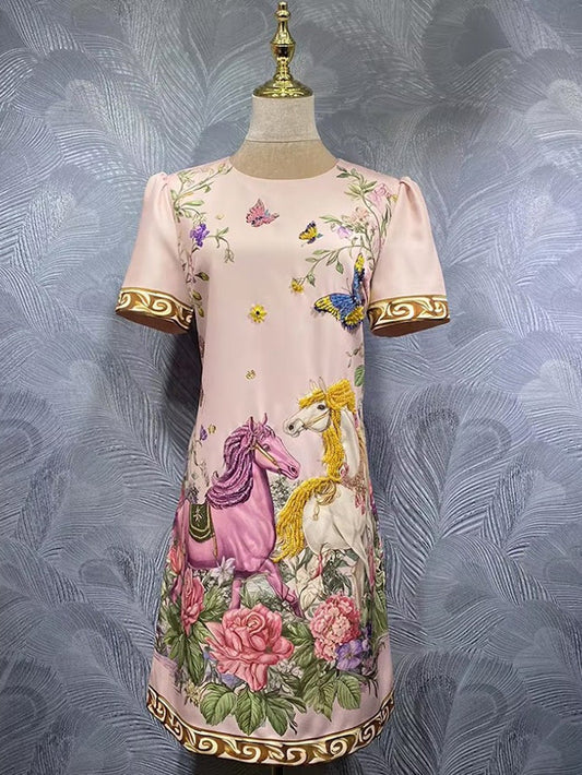 Vivienne Equestrian Print Mini Dress | Cora Bellune - image 1