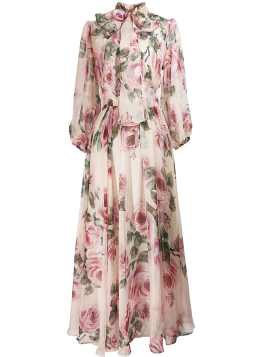 Rosalie Floral Tie-Neck Maxi Dress