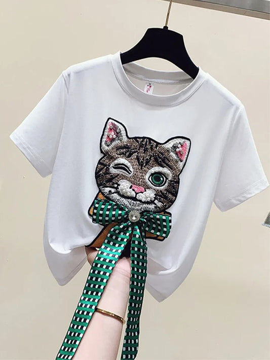 Wren Diamond Beaded Cat Bow Top