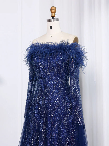 Wren Off-Shoulder Feather Maxi Dress